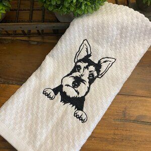 Embroidered Miniature Schnauzer Kitchen Waffle Tea Towel, Dog Mom Gift,